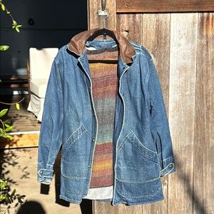 Vintage Woolrich wool blanket lined chore coat barn coat w/ Leather collar